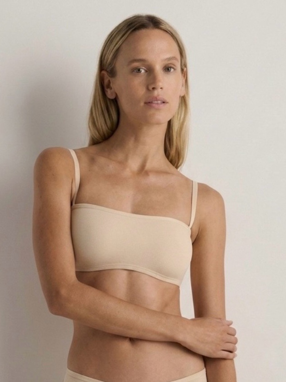 New Quince Second Skin Bandeau Bralette in Beige